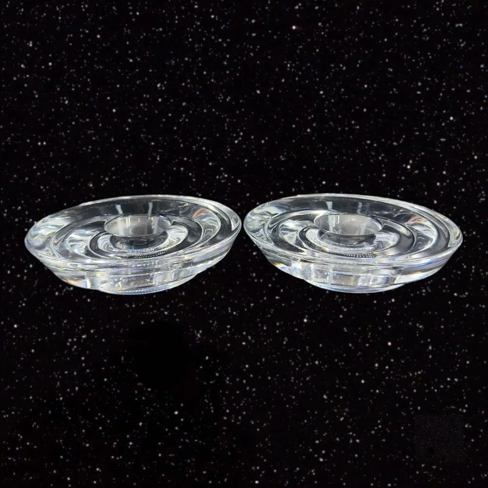 Vintage Miller‎ Rogaska Clear Tapper Candle Stick Holder Set 2 Votive Swirls VTG